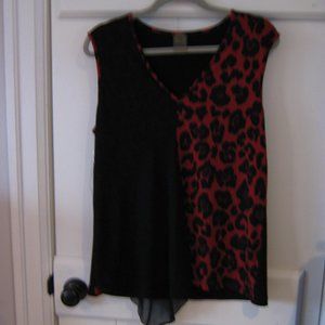 Anne Klien Leopard Print Sleeveless V-neck Red/Black Blouse